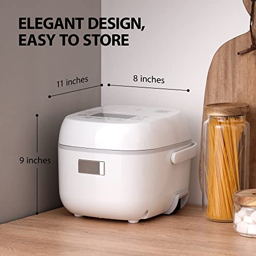 Toshiba Mini Rice Cooker, 3 Cups Uncooked Small Rice Cooker, Steamer & Warmer, With Fuzzy Logic And One-Touch Cooking, 24 Hour Delay Timer And Auto Keep Warm Feature, White