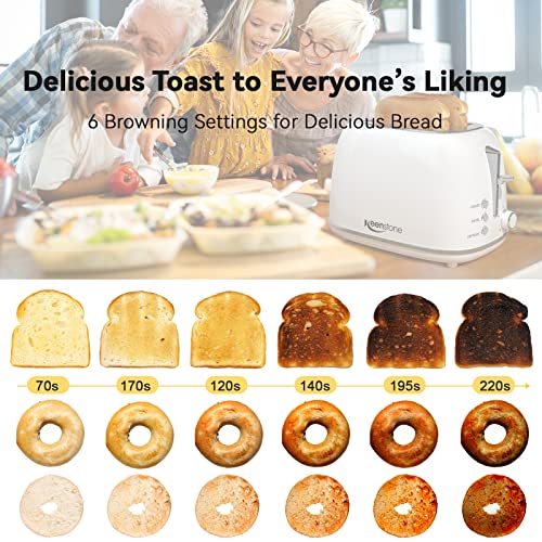 Toaster 2 Slice Stainless Steel Toaster Retro with 6 Bread Shade Settings, Bagel, Cancel, Defrost Function, 2 Slice Toaster with Extra Wide Slot, Removable Crumb Tray, White