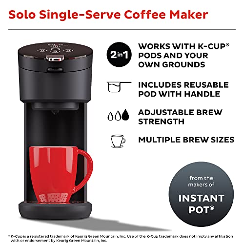 Instant Solo Single Serve Coffee Maker, From the Makers of Instant Pot, K-Cup Pod Compatible Coffee Brewer, Includes Reusable Coffee Pod & Bold Setting, Brew 8 to 12oz., 40oz. Water Reservoir, Black