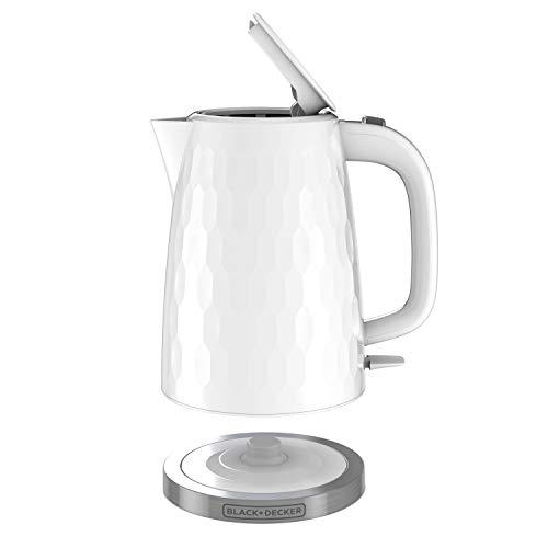 BLACK+DECKER Honeycomb Collection Rapid Boil 1.7L Electric Cordless Kettle with Premium Textured Finish, White, KE1560W