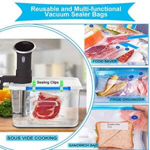 Sous Vide Bags, 42 PCS Electric Vacuum Sealer Food Vacuum Sealer & Reusable Vacuum Food Storage Bags for Anova, Joule Cookers -30 PCS Reusable Vacuum Sealer Bags,5 Clips & 5 Sealing Clips,Rechargeable Vacuum Sealer Set