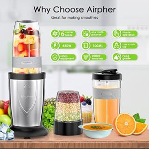 Bullet Blender for Shakes and Smoothies, Airpher 19 Pieces 850W Personal Portable Blender Set for Kitchen With Ice Tray, 2*24 Oz & 10 Oz To-Go Cups, BPA Free, Pulse Technology
