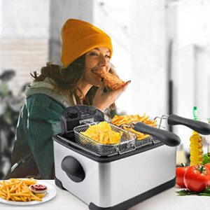 Secura 1700-Watt Stainless-Steel Triple Basket Electric Deep Fryer with Timer Free Extra Odor Filter, 4L/17-Cup