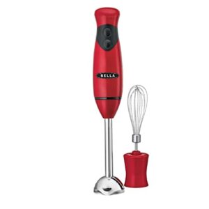 bella immersion hand blender with whisk attachment, quickly mixes sauces, purees soups, smoothies & dips, bpa-free, easy to clean, stainless steel/red