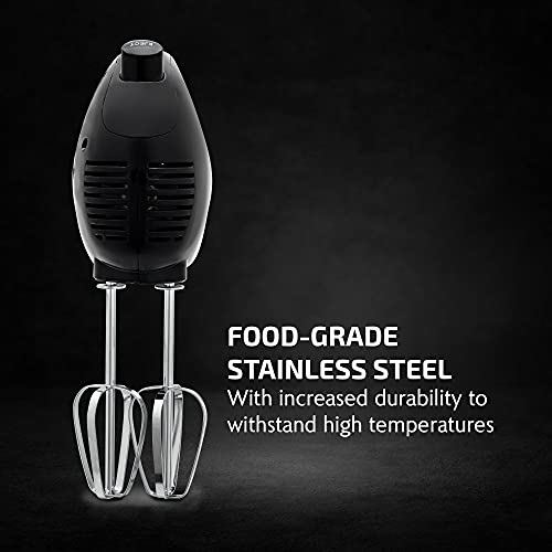 Ovente Portable 5 Speed Mixing Electric Hand Mixer with Stainless Steel Whisk Beater Attachments & Snap Storage Case, Compact Lightweight 150 Watt Powerful Blender for Baking & Cooking, Black HM151B