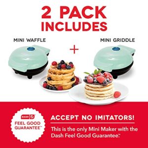 DASH Mini Maker Waffle Maker + Griddle, 2-Pack Griddle + Waffle Iron - Aqua