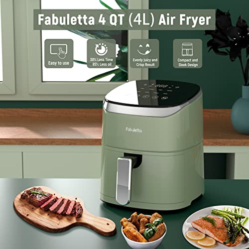 Air Fryer, Fabuletta 9 Customizable Smart Cooking Programs Compact 4QT Air Fryers, Shake Reminder, 450°F Digital Airfryer,Tempered Glass Display, Dishwasher-Safe & Nonstick, Fit for 2-4 People