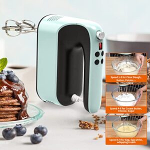 Yomelo 9-Speed Digital Hand Mixer Electric, 400W Powerful DC Motor, Baking Mixer Handheld with Snap-On Storage Case, Touch Button, Turbo Boost, 5 Stainless Steel Accessories, Flat Beaters, Dough Hooks, Whisk (Ice Blue)