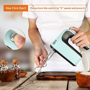 Yomelo 9-Speed Digital Hand Mixer Electric, 400W Powerful DC Motor, Baking Mixer Handheld with Snap-On Storage Case, Touch Button, Turbo Boost, 5 Stainless Steel Accessories, Flat Beaters, Dough Hooks, Whisk (Ice Blue)