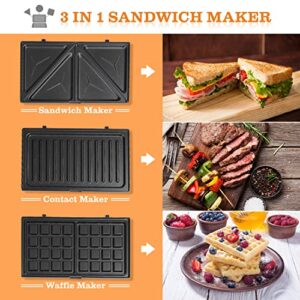 Taylor Swoden Sandwich Maker 3 in 1,Compact Waffle Maker with Removable Plates,Electric Panini Press Grill with Non-Stick Plates, LED Indicator Lights, Cool Touch Handle, Anti-Skid Feet