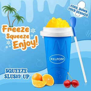 RELPOM® Slushie Maker Cup, TIK TOK Magic Quick Frozen Smoothies Cup, Cooling Cup, Double Layer Squeeze Slushy Maker Cup, Cool Stuff Birthday Gifts for Kids (Blue)