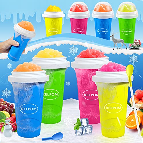 RELPOM® Slushie Maker Cup, TIK TOK Magic Quick Frozen Smoothies Cup, Cooling Cup, Double Layer Squeeze Slushy Maker Cup, Cool Stuff Birthday Gifts for Kids (Blue)