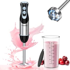 FRESKO Immersion Handheld Blender 500W with 700ml Beaker, 12-Speed & Turbo Mode Hand Blender Stick, 304 Stainless Steel Blades for Soup, Smoothie, Puree, Baby Food