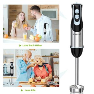 FRESKO Immersion Handheld Blender 500W with 700ml Beaker, 12-Speed & Turbo Mode Hand Blender Stick, 304 Stainless Steel Blades for Soup, Smoothie, Puree, Baby Food