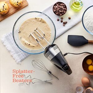 Powerful Electric Kitchen Hand Mixer, 200 Watts, 5 Speed Food Handheld Mixer, with Turbo Button, Dough, Whisk and Beater Attachments, and Accessory Bin, for Dough, Eggs, Batter,