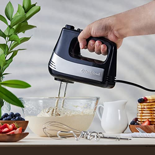 Powerful Electric Kitchen Hand Mixer, 200 Watts, 5 Speed Food Handheld Mixer, with Turbo Button, Dough, Whisk and Beater Attachments, and Accessory Bin, for Dough, Eggs, Batter,