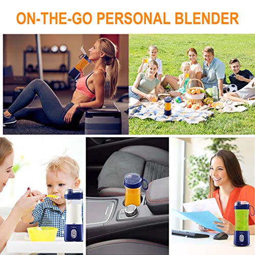 Portable Blender, Vaeqozva USB Rechargeable Smoothie on the Go Blender Cup with Straws, Protein Shakes Fruit Mini Mixer for Home, Sport, Office, Camping - Navy Blue