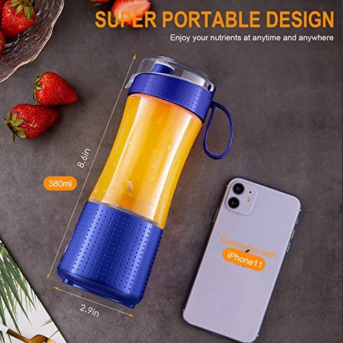 Portable Blender, Vaeqozva USB Rechargeable Smoothie on the Go Blender Cup with Straws, Protein Shakes Fruit Mini Mixer for Home, Sport, Office, Camping - Navy Blue