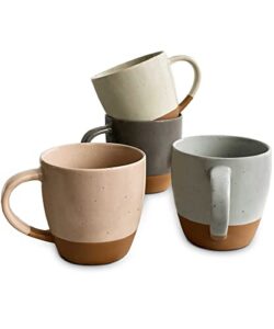mora ceramic large latte mug set of 4, 16oz – microwavable, porcelain coffee cups with big handle – modern, boho, unique style for any kitchen. microwave safe stoneware – assorted neutrals