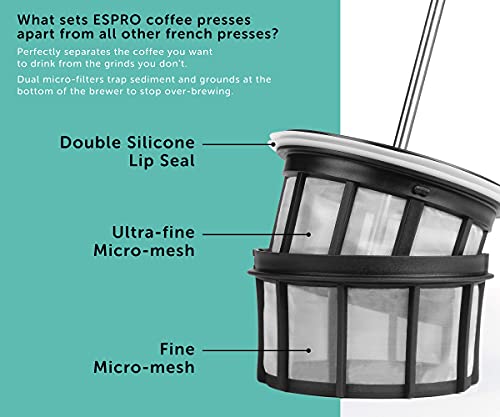 ESPRO P3 French Press - Double Micro-Filtered Coffee and Tea Maker, 32 Ounce, Black