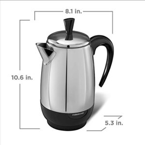 Spectrum Brands Farberware 8-Cup Percolator, Stainless Steel, FCP280, Black