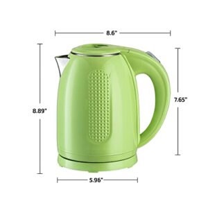 Ovente Portable Electric Kettle Stainless Steel Instant Hot Water Boiler Heater 1.7 Liter 1100W Double Wall Insulated Fast Boiling with Automatic Shut Off for Coffee Tea & Cold Drinks, Green KD64G