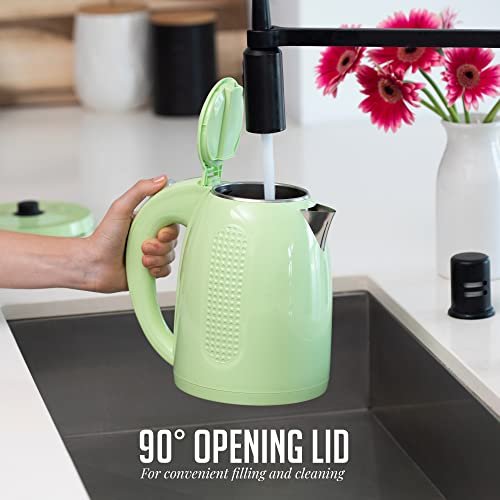 Ovente Portable Electric Kettle Stainless Steel Instant Hot Water Boiler Heater 1.7 Liter 1100W Double Wall Insulated Fast Boiling with Automatic Shut Off for Coffee Tea & Cold Drinks, Green KD64G