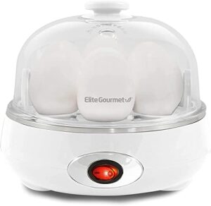 elite gourmet egc322cw rapid egg cooker, 7 easy-to-peel, hard, medium, soft boiled eggs, auto shut-off, alarm, 16-recipe booklet, classic white