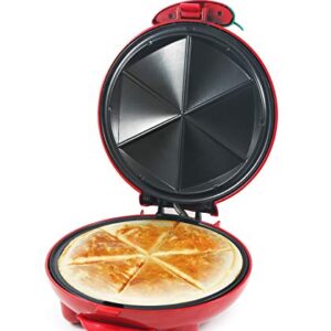 Elite Gourmet EQD413 Non-Stick Electric, Mexican Taco Tuesday Quesadilla Maker, Easy-Slice 6-Wedge, Grilled Cheese, 8 Inch, Red