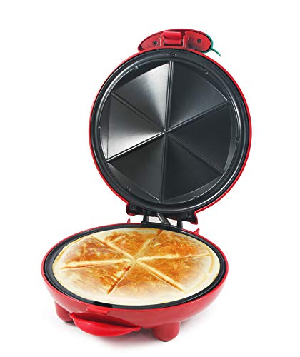 Elite Gourmet EQD413 Non-Stick Electric, Mexican Taco Tuesday Quesadilla Maker, Easy-Slice 6-Wedge, Grilled Cheese, 8 Inch, Red