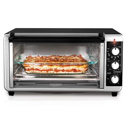 BLACK+DECKER TO3250XSB 8-Slice Extra Wide Convection Countertop Toaster Oven, Includes Bake Pan, Broil Rack & Toasting Rack, Stainless Steel/Black