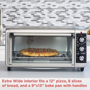 BLACK+DECKER TO3250XSB 8-Slice Extra Wide Convection Countertop Toaster Oven, Includes Bake Pan, Broil Rack & Toasting Rack, Stainless Steel/Black