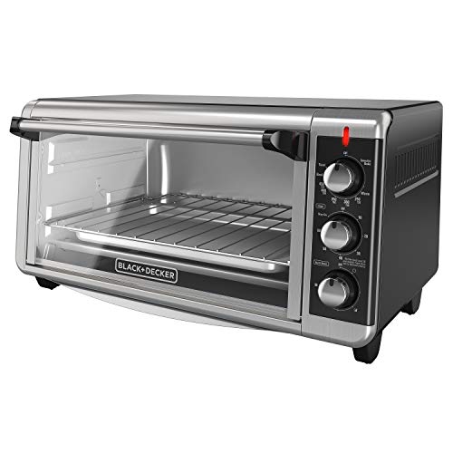 BLACK+DECKER TO3250XSB 8-Slice Extra Wide Convection Countertop Toaster Oven, Includes Bake Pan, Broil Rack & Toasting Rack, Stainless Steel/Black