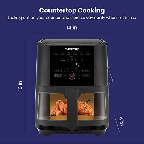 CHEFMAN 5-Quart Digital Air Fryer with Temperature Probe, 8 Customizable Cooking Presets, Large Easy-View Window, Give Your Food an Extra Crispy Finish, Nonstick Dishwasher-Safe Basket & Tray, Black