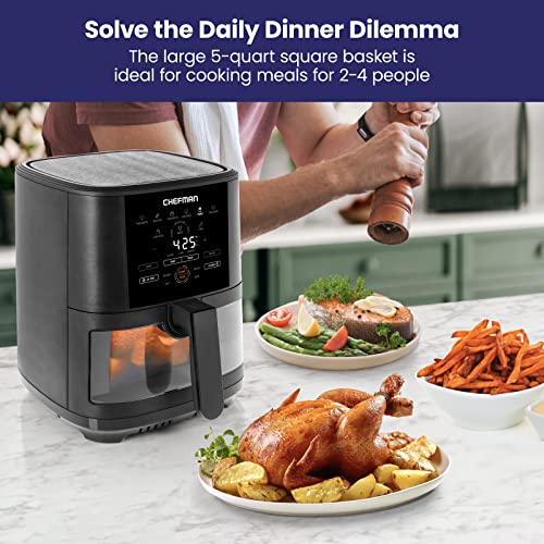 CHEFMAN 5-Quart Digital Air Fryer with Temperature Probe, 8 Customizable Cooking Presets, Large Easy-View Window, Give Your Food an Extra Crispy Finish, Nonstick Dishwasher-Safe Basket & Tray, Black