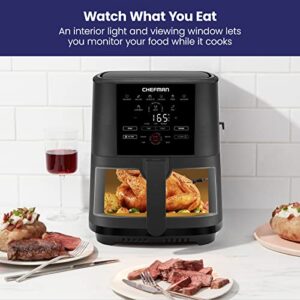 CHEFMAN 5-Quart Digital Air Fryer with Temperature Probe, 8 Customizable Cooking Presets, Large Easy-View Window, Give Your Food an Extra Crispy Finish, Nonstick Dishwasher-Safe Basket & Tray, Black