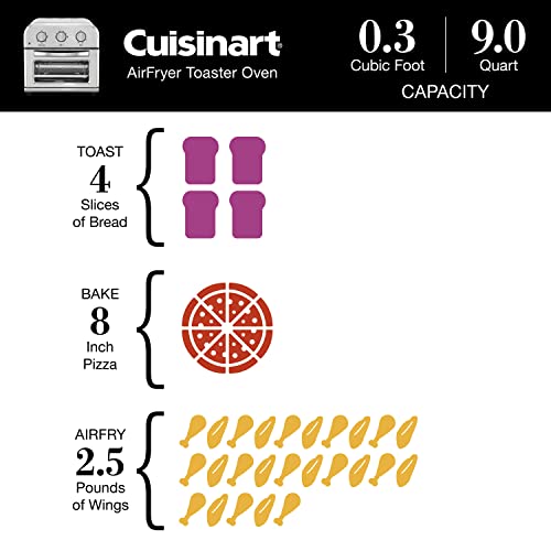 Cuisinart TOA-26 Compact Airfryer Toaster Oven, 1800-Watt Motor with 6-in-1 Functions and Wide Temperature Range, Large Capacity Air Fryer with 60-Minute Timer/Auto-Off, Stainless Steel