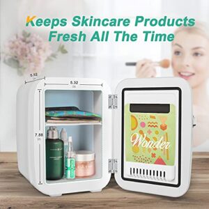 CROWNFUL Mini Fridge, 4 Liter/6 Can Portable Cooler and Warmer Personal Refrigerator for Skin Care, Cosmetics, Beverage, Food,Great for Bedroom, Office, Car, Dorm, ETL Listed (White)