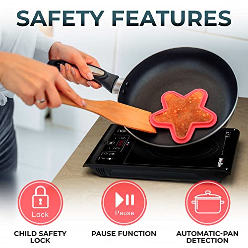 Mueller RapidTherm Portable Induction Cooktop Hot Plate Countertop Burner 1800W, 8 Temp Levels, Timer, Auto-Shut-Off, Touch Panel, LED Display, Auto Pot Detection, Child Safety Lock, 4 Preset Programs