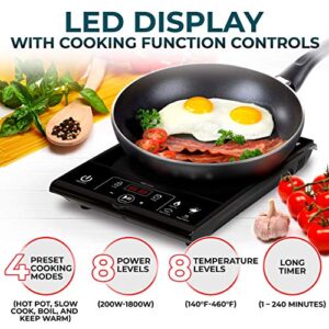 Mueller RapidTherm Portable Induction Cooktop Hot Plate Countertop Burner 1800W, 8 Temp Levels, Timer, Auto-Shut-Off, Touch Panel, LED Display, Auto Pot Detection, Child Safety Lock, 4 Preset Programs