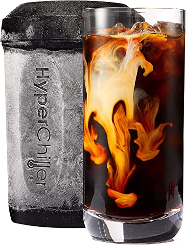 HyperChiller HC2 Patented Iced Coffee/Beverage Cooler, NEW, IMPROVED,STRONGER AND MORE DURABLE! Ready in One Minute, Reusable for Iced Tea, Wine, Spirits, Alcohol, Juice, 12.5 Oz, Black