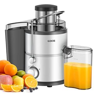 gdor juicer with 800w motor, juicer machine with big mouth 3” feed chute, dual speeds juice maker for fruits and veggies, anti-drip function centrifugal juicer, include cleaning brush, bpa-free, white