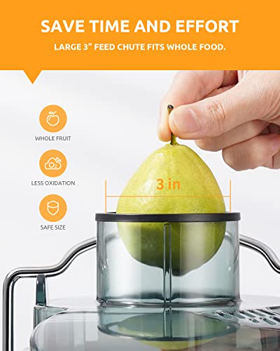 GDOR Juicer with 800W Motor, Juicer Machine with Big Mouth 3” Feed Chute, Dual Speeds Juice Maker for Fruits and Veggies, Anti-Drip Function Centrifugal Juicer, Include Cleaning Brush, BPA-Free, White