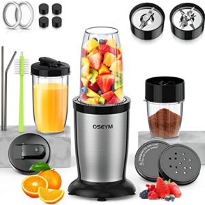 oseym 19-in-1 bullet blender, personal blender for shakes and smoothies, 850w smoothie blender with 2*20 oz & 1*10 oz to-go cups, easy to clean, bpa-free (silver-black)