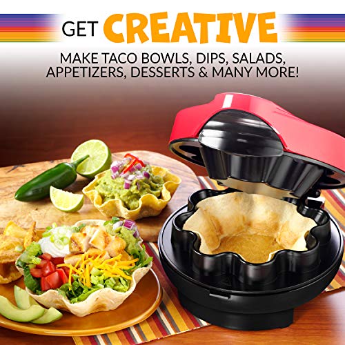 Taco Tuesday Baked Tortilla Bowl Maker, Uses 8 Inch Shells Perfect for Tostadas, Salads, Dips, Appetizers & Desserts, 10-Inch, Red