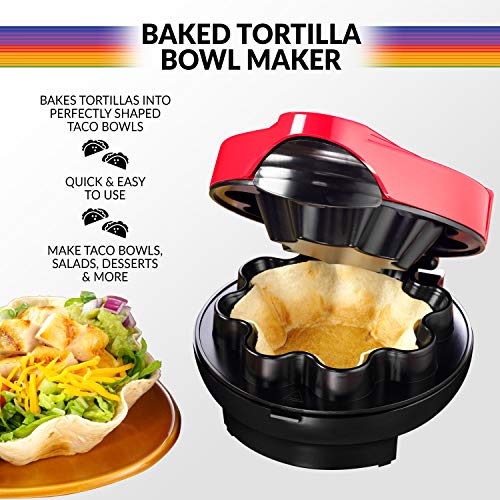 Taco Tuesday Baked Tortilla Bowl Maker, Uses 8 Inch Shells Perfect for Tostadas, Salads, Dips, Appetizers & Desserts, 10-Inch, Red