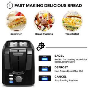 Toaster 2 Slice Best Prime Toasters Stainless Steel Black Bagel Toaster Evenly and Quickly with 2 Wide Slots 7 Shade Settings and Removable Crumb Tray for Bread Waffles