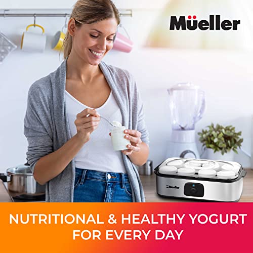 Mueller Yogurt Maker, Greek Yogurt Machine with 8 Glass Jars/Lids, One Touch Display: Perfect for Organic, Sweetened, Flavored, Plain, or Sugar Free Options for Baby, Kids, & Parfaits