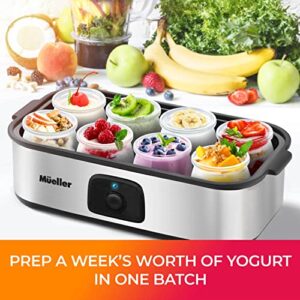 Mueller Yogurt Maker, Greek Yogurt Machine with 8 Glass Jars/Lids, One Touch Display: Perfect for Organic, Sweetened, Flavored, Plain, or Sugar Free Options for Baby, Kids, & Parfaits