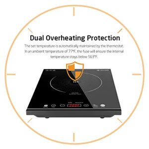 Portable Induction Cooktop, iSiLER 1800W Sensor Touch Electric Induction Cooker Cooktop with Kids Safety Lock, 18 Power 17 Temperature Setting Countertop Burner with Timer